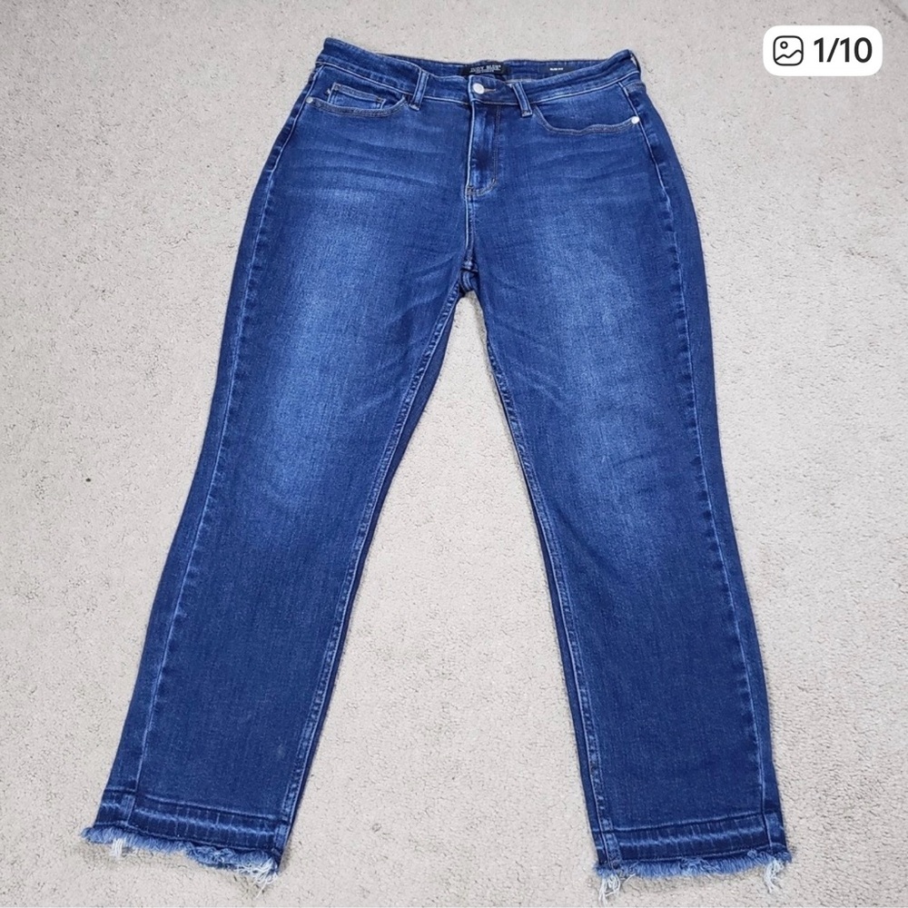 Judy Blue Jeans 13/31 Dark Wash High Rise Raw Hem Slim Fit Stretch Denim Pants